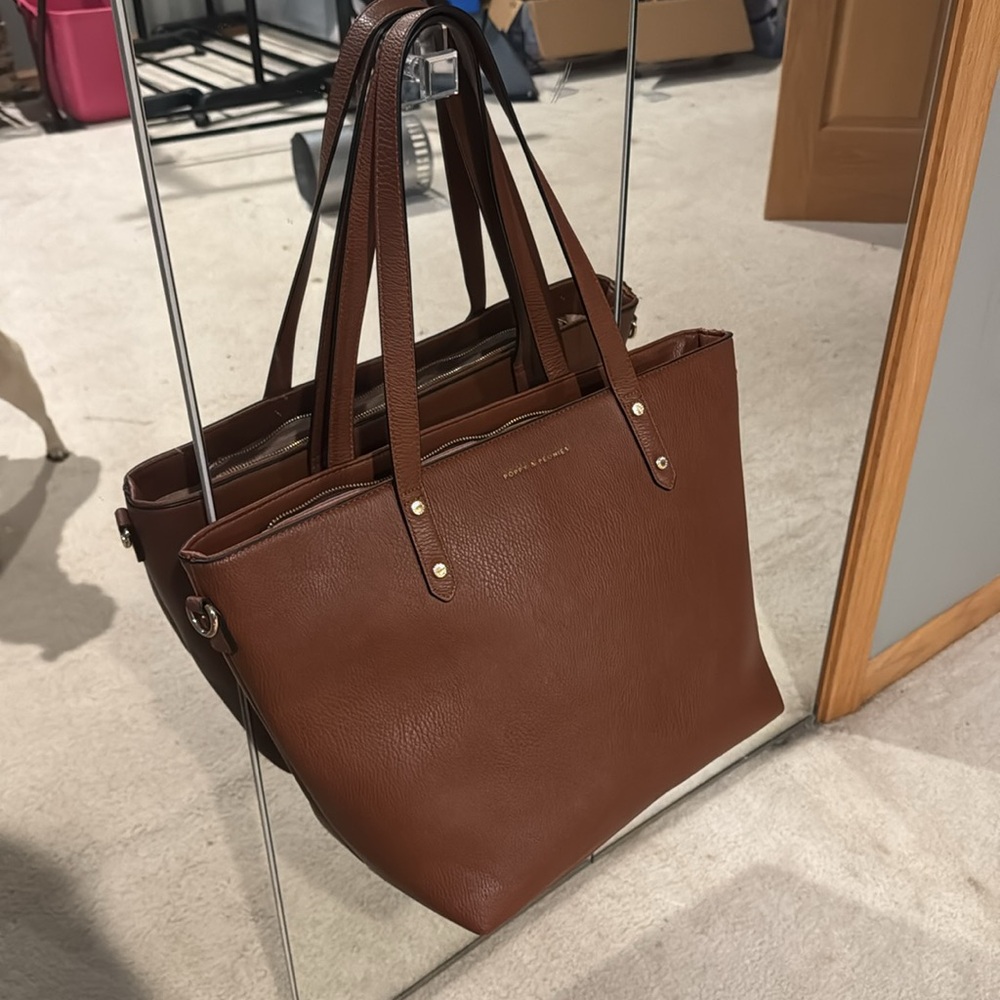 Poppy & Peonies Tan Leather Tote